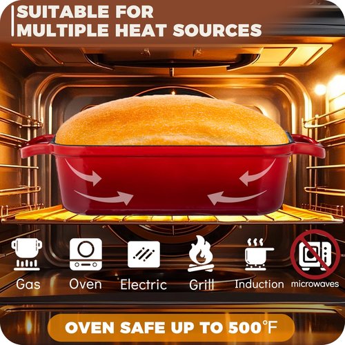 Articasting Cast Iron Bread Loaf Pan with Lid, 2 In 1 Loaf Pans for Baking Bread 9x5, Enameled Bread Pans for Homemade Bread, Sourdough, Even Heating Bread Dutch Oven, Red