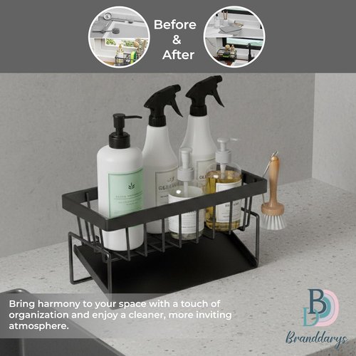 Black Stainless Steel Sponge Holder - Rotating Drain Spout & High Brush Holder | Kitchen Sink Organizer with 2 Bear Sponges