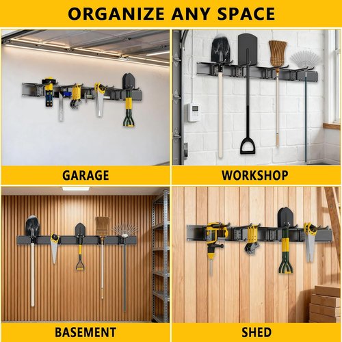 Garage Tool Organizer by [Brand Name] - 48-Inch Heavy-Duty Wall Mount Storage System with 6 Adjustable Hooks for Yard Tools