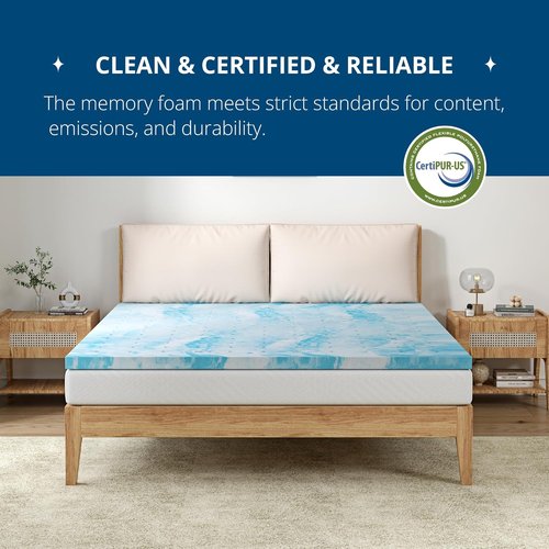 EGOHOME 2 Inch Twin Size Memory Foam Mattress Topper, Gel Infused Memory Foam Bed Topper, Cooling Mattress Pad, CertiPUR-US Certified, 75×38"