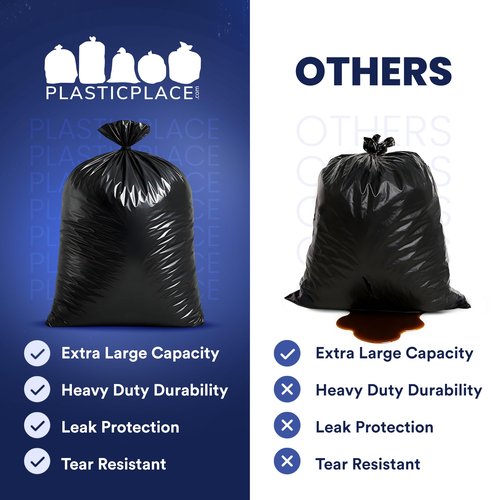Plasticplace 64-65 Gallon Trash Can Liners for Toter │ 3.0 Mil │ Black Heavy Duty Garbage Bags │ 50” x 60” (25 Count),W65LDBTL3