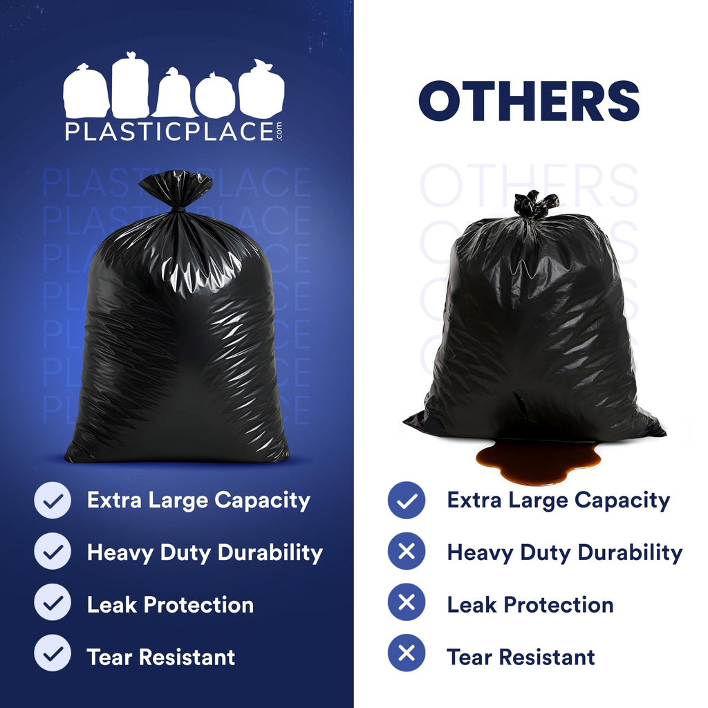 Plasticplace 95-96 Gallon Garbage Can Liners │ 2 Mil │ Black Heavy Duty Trash Bags │ 61” x 68”, 25 Count