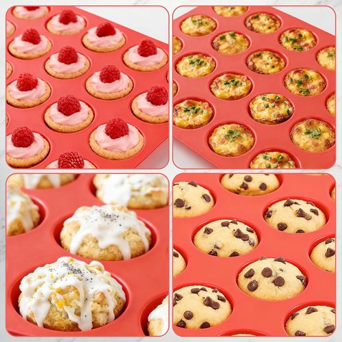 CAKETIME Silicone Mini Muffin Pan - Nonstick 24-Cup Baking Tray | 2-Pack for Perfect Cupcakes