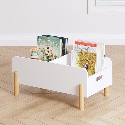 UTEX Montessori Bookshelf for Kids, Wooden Book Shelf for Kids Rooms, Toddler Book Caddy with Adjustable Divider, Floor Book Display, Baby Book Rack for Classroom Nursery