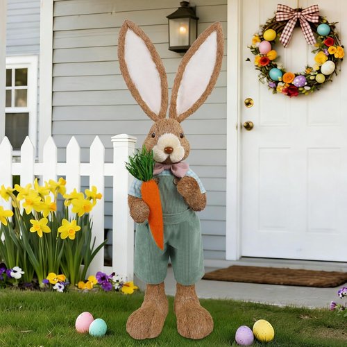 Dr. Dudu Easter Bunny Decor - 2.7 FT Large Bunny Statue with Carrot | Outdoor Porch Decoration for Spring