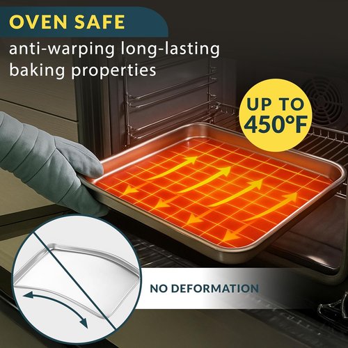 Baker’s Signature Stainless Steel Cookie Sheet Set - Non-Stick, Rust Resistant, 3 Sizes (9/12/16 Inch)