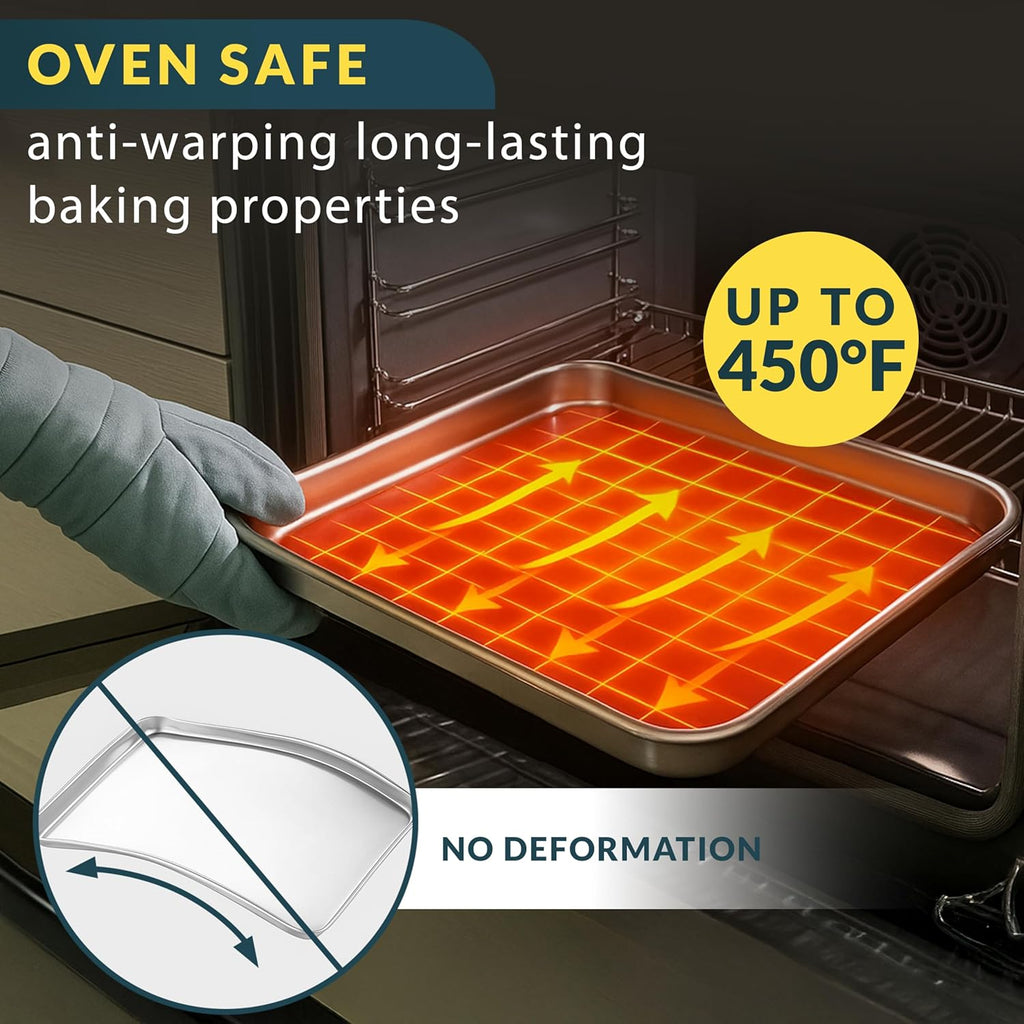 Baker’s Signature Stainless Steel Cookie Sheet Pan Set - Non-Stick, Rust Resistant, 3 Sizes (9/12/16 Inch)