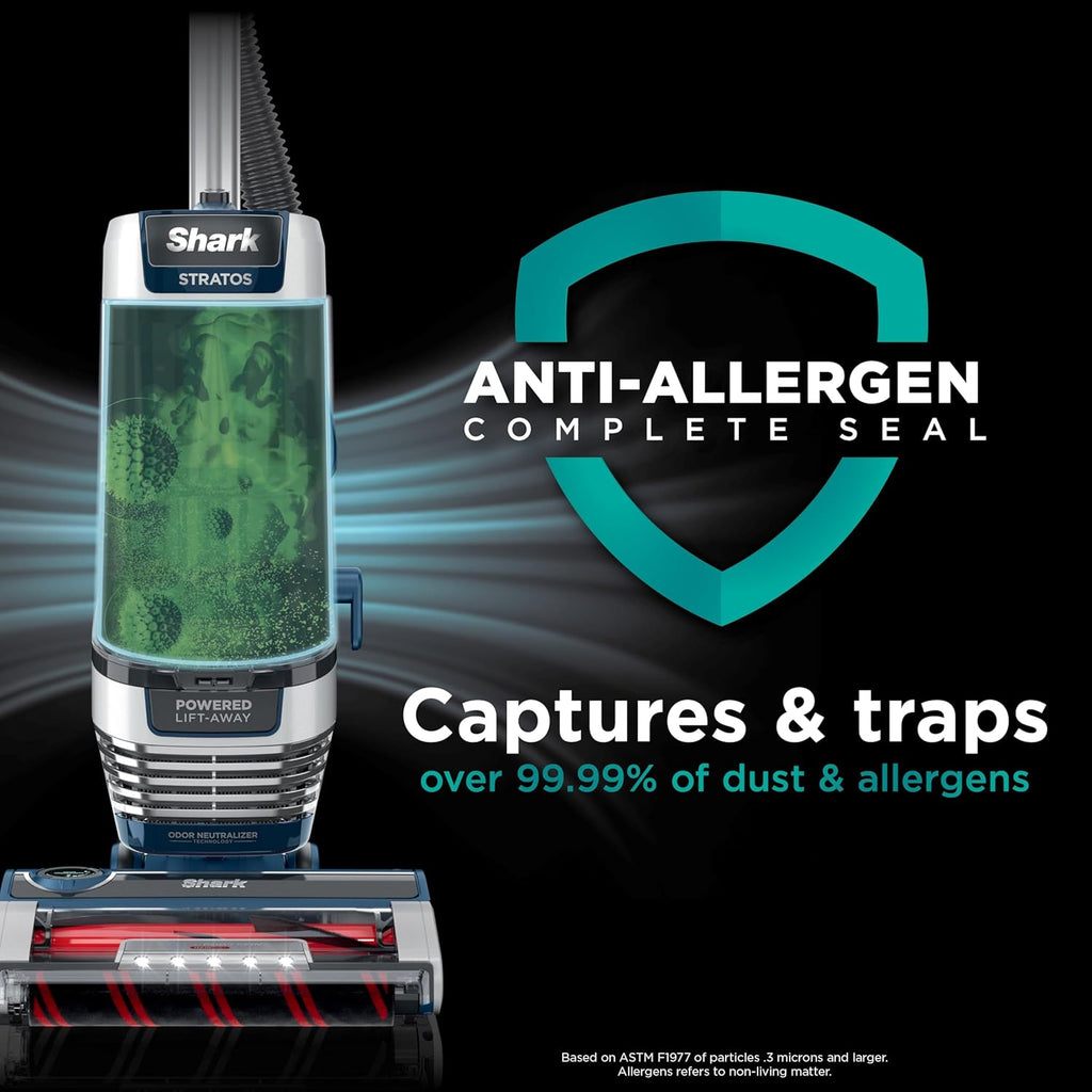 Shark Stratos Upright Vacuum - DuoClean PowerFins & HairPro | Powered Lift-Away, Navy AZ3002