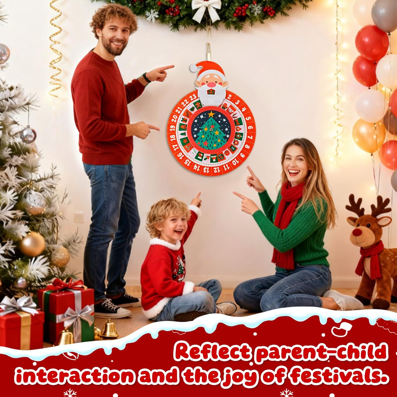Skiennix Christmas Countdown Advent Calendar - Reusable Felt Wheel Santa Claus Design | Holiday Decor Gift