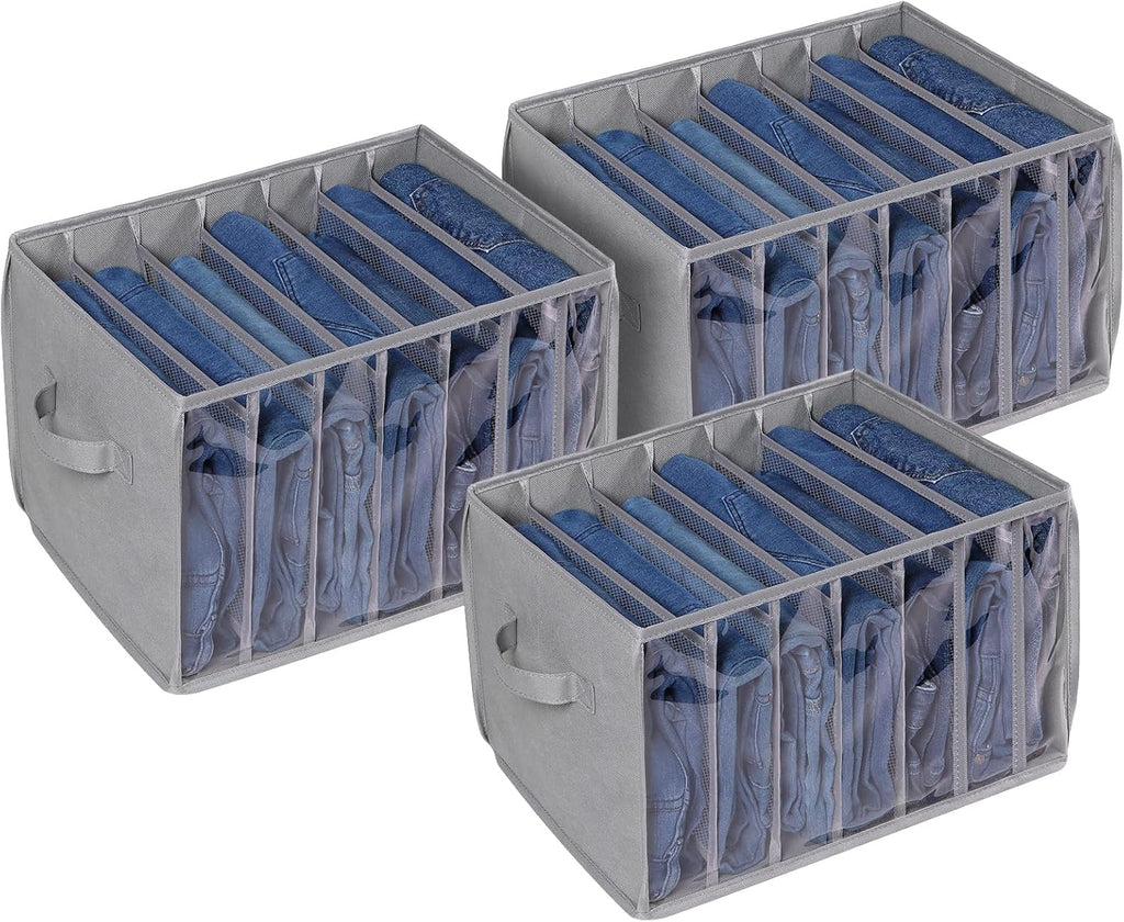 Zilink Upgraded Clothes Organizer - Clear Pants & Sweater Storage Bins with 7 Grids | 3 Pack