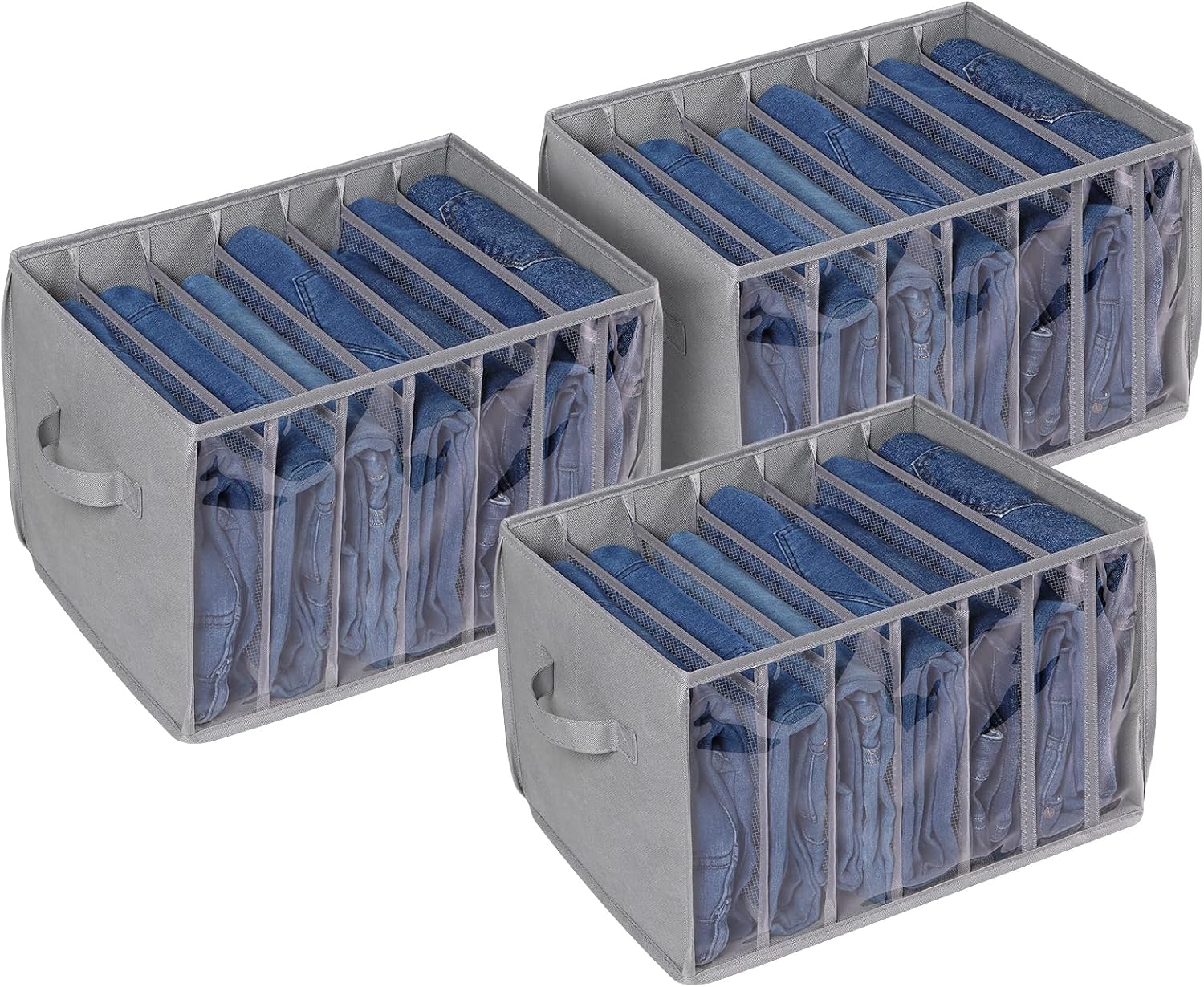 Zilink Upgraded Clothes Organizer - Clear Pants & Sweater Storage Bins with 7 Grids | 3 Pack