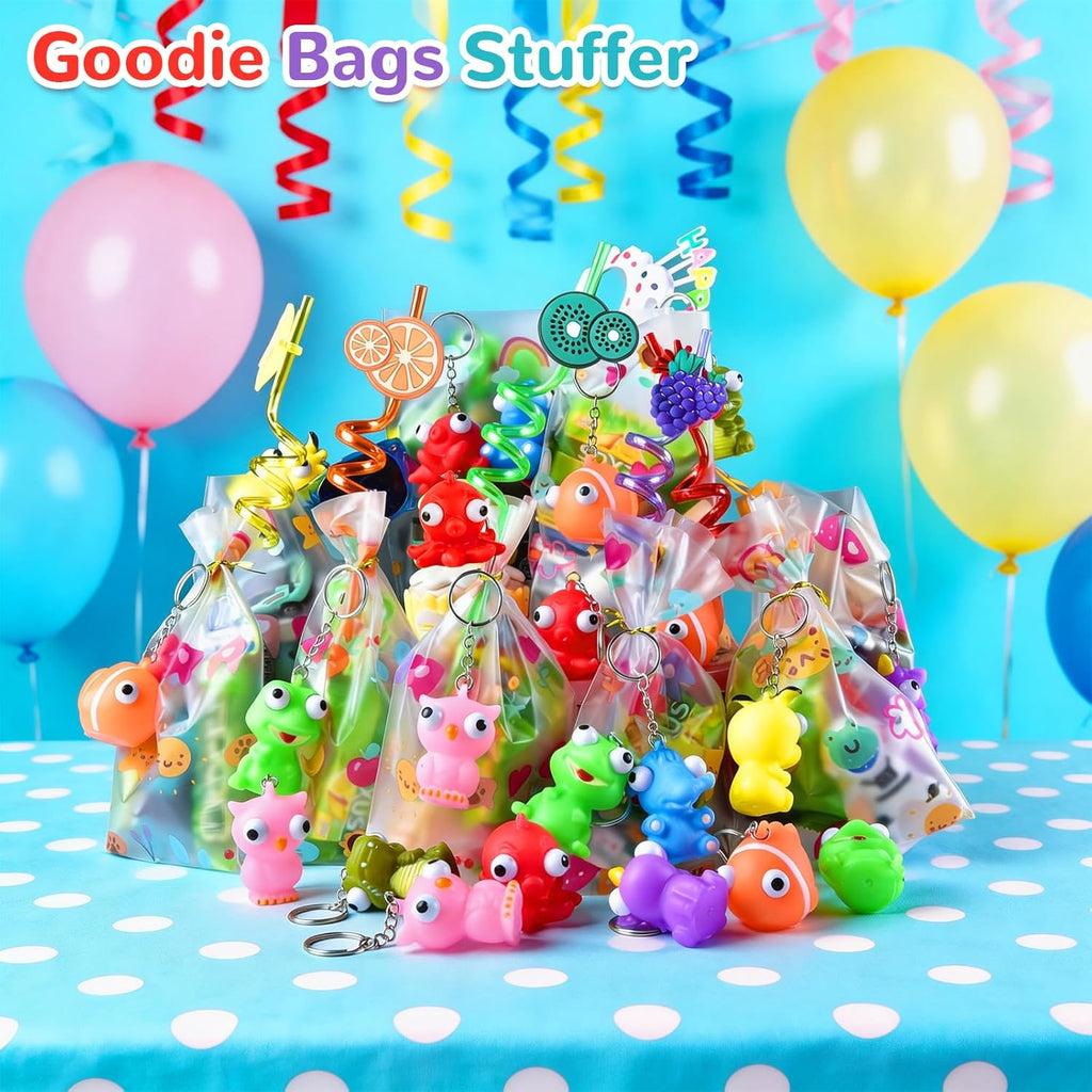 Squishy Toys - 32 Pack Popping Eyes Animal Keychains | Fun Fidget Party Favors for Kids