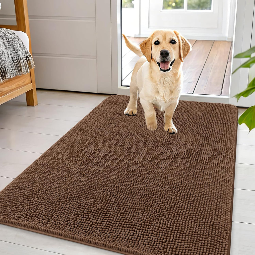 OLANLY Dog Door Mat - Absorbent Non-Slip Washable Chenille Mat for Muddy Paws | 44x32 Mocha Color