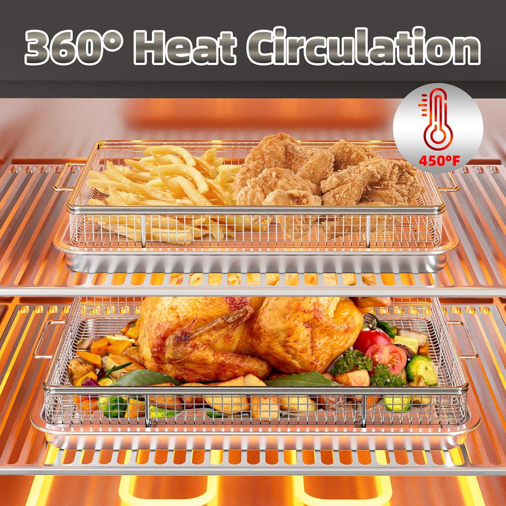 OPENICE Air Fryer Basket Set - 25% Thicker Stainless Steel Pans with Magnetic Cheat Sheet | Oven Crisper Tray