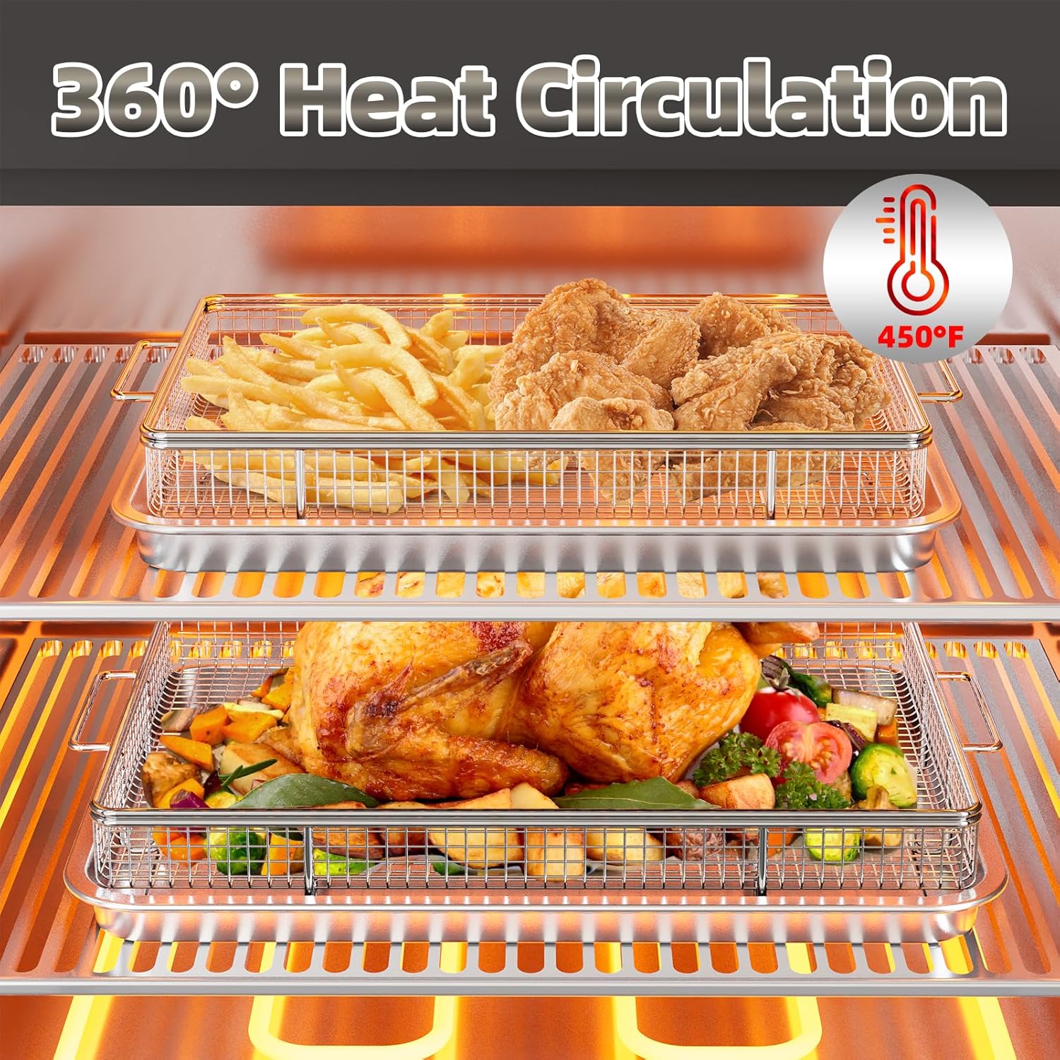 OPENICE Air Fryer Basket Set - 25% Thicker Stainless Steel Pans with Magnetic Cheat Sheet | Oven Crisper Tray