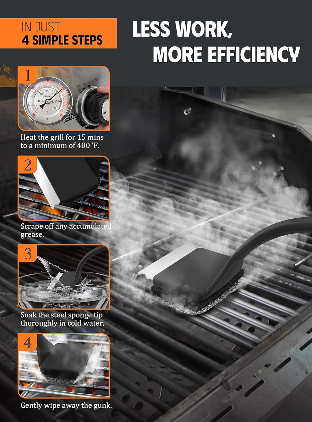 MEKER Grill Brush Replacement Pads - Ultra Safe Cleaning for Your Grill | 4-Pack