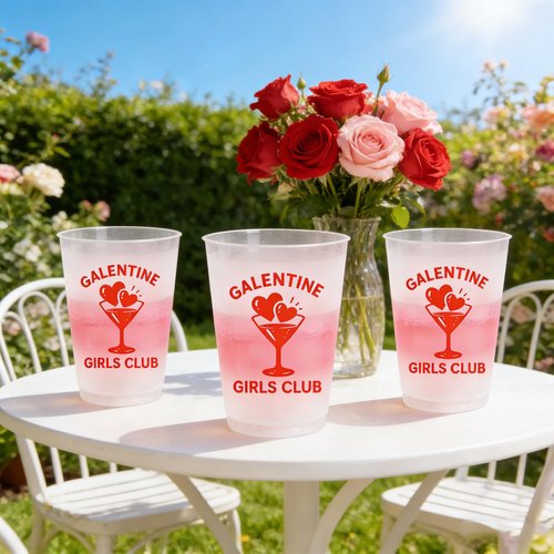 Deneo Galentiens Day Decorations, 16oz Galentine Girls Club Cups, Galentines Day Cups for Girl Lady Valentines Day Party Decorations, Galentine Gang Girl Night Party Supplies, 16Pcs