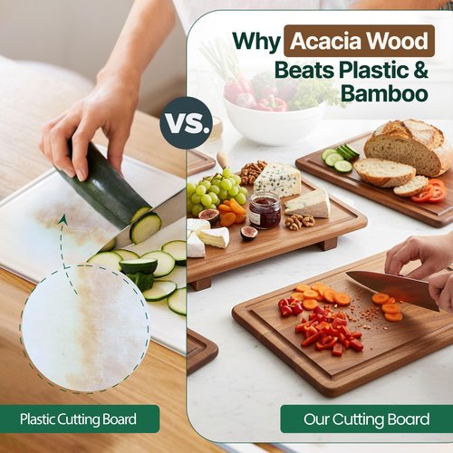 BRUSH HAVEN Salt & Birch Cutting Board - Premium Acacia Wooden Board for Easy Food Prep - Enjoy A Reliable Chopping Board Designed for Versatile Kitchen Use - Perfect for Chefs & Home Cooks- 3 Pcs Set