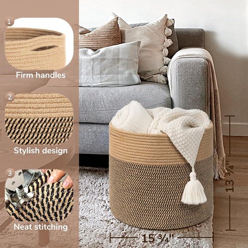 Goodpick Large Cotton Rope Basket - 15.8" x 15.8" x 13.8" | Stylish Wicker Storage for Blankets & Toys