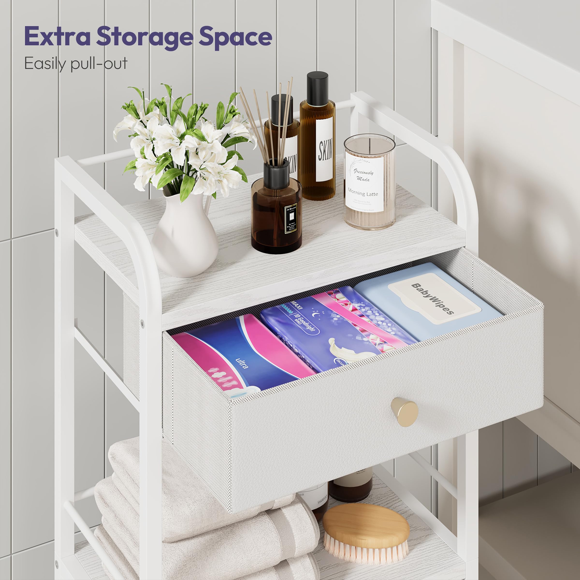 SWTYMIKI 14.57"x32.28" Bathroom Storage Cabinet – Freestanding Toilet Paper Storage with Doors & Drawer, Bathroom Organizers and Storage for Small Spaces, Laundry Room, Ideal for Towels, White