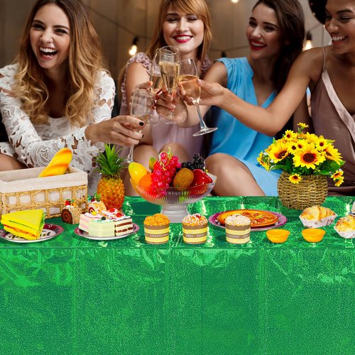 3 Pack Iridescent Green Plastic Tablecloths, Shiny Disposable Laser Rectangle Table Covers, Holographic Foil Tablecloth for St. Patrick's Day Birthday Christmas Witch Theme Party, 54x108Inch
