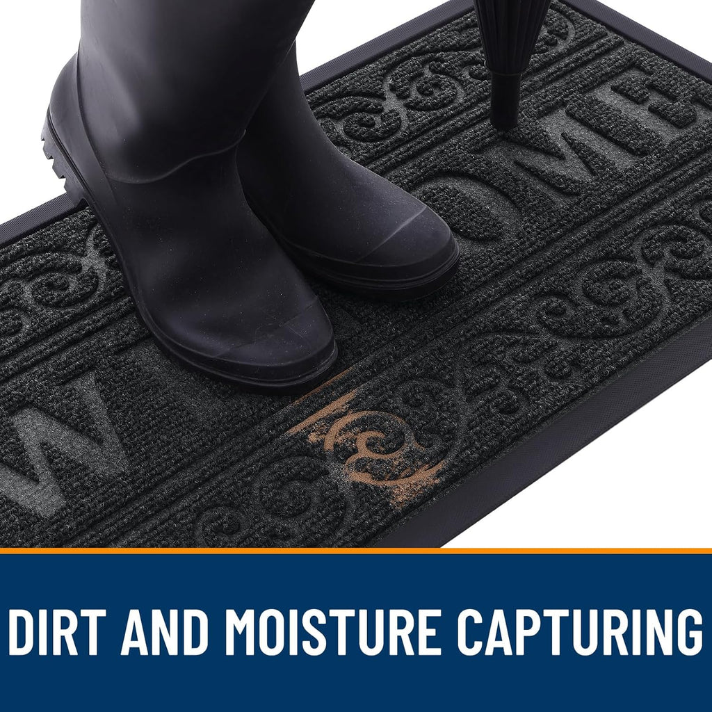 OLANLY Heavy Duty Welcome Door Mat - Waterproof, Stain Resistant, Easy Clean | 29.5 x 17 Inches, Black