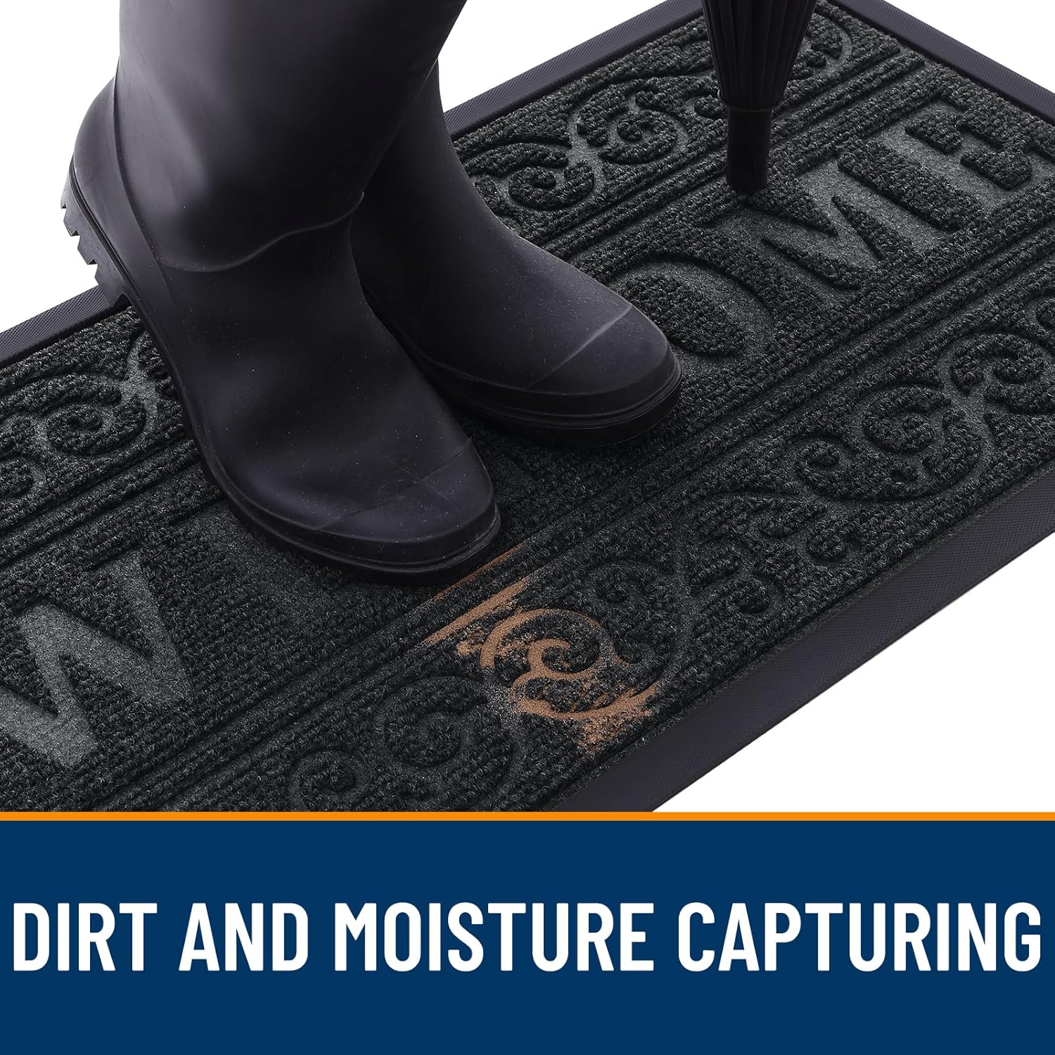 OLANLY Heavy Duty Welcome Door Mat - Waterproof, Stain Resistant, Easy Clean | 29.5 x 17 Inches, Black