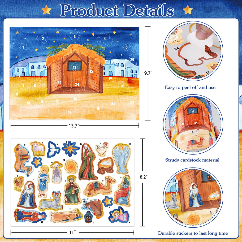 WhatSign Nativity Sticker Advent Calendar for Kids - 2025 Christmas Christian Religious Countdown Calendar Nativity Advent Calendar for Kids Children Boys Girls