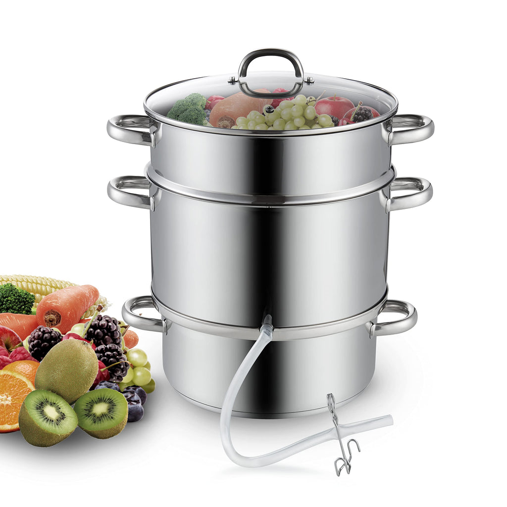 Cooks Standard Canning Juice Steamer Extractor Fruit Vegetables for Making Jelly, Sauces, 11-Quart Stainless Steel Multipot with Glass Lid, Clamp, 2-Pcs Hose