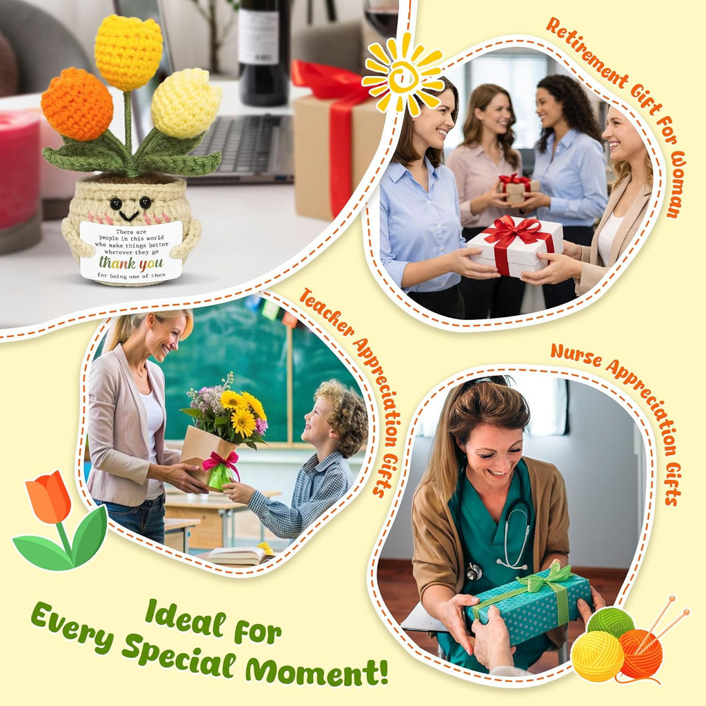 OASSIE Mini Tulip Thank You Gifts for Women - Positive Emotional Support Crochet | Perfect for Teachers, Nurses, and Friends