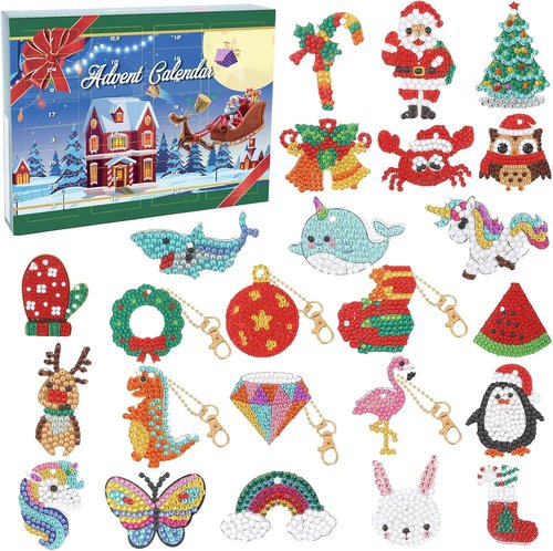 Diamond Painting Kits Advent Calendar 2025 for Kids, 24 Days Christmas Countdown Calendar, Make Your Own Gem Keychains, Arts and Crafts for Girls, DIY Crafts Christmas Gift Ideas for Girls Age 4-10