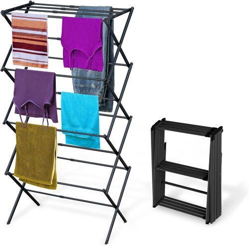 BLACK+DECKER 4-Tier Clothes Drying Rack - Expandable & Collapsible, Space-Saving Design for Towels & Delicates
