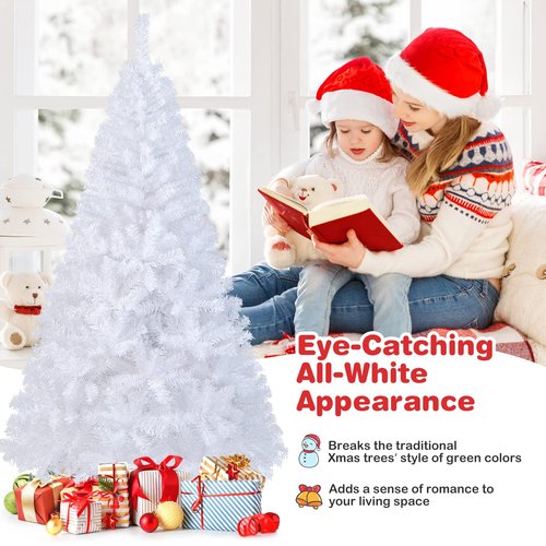 OFFICEJOY 6Ft Artificial White Christmas Tree, Pine Tree with Solid Metal Legs & Pine Needles, Ideal for Indoor & Outdoor Home, Office, Holiday Decoration