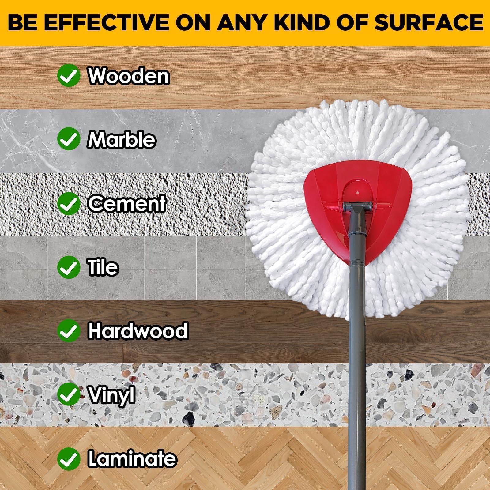 Mop Head Replacement for Ocedar, Spin Mophead Replacements, Compatible with Cedar Easywring 1-Tank System, Microfiber 6 Pack 360 Degree Swivel Mop Refills, Machine Washable and Easy to Replace