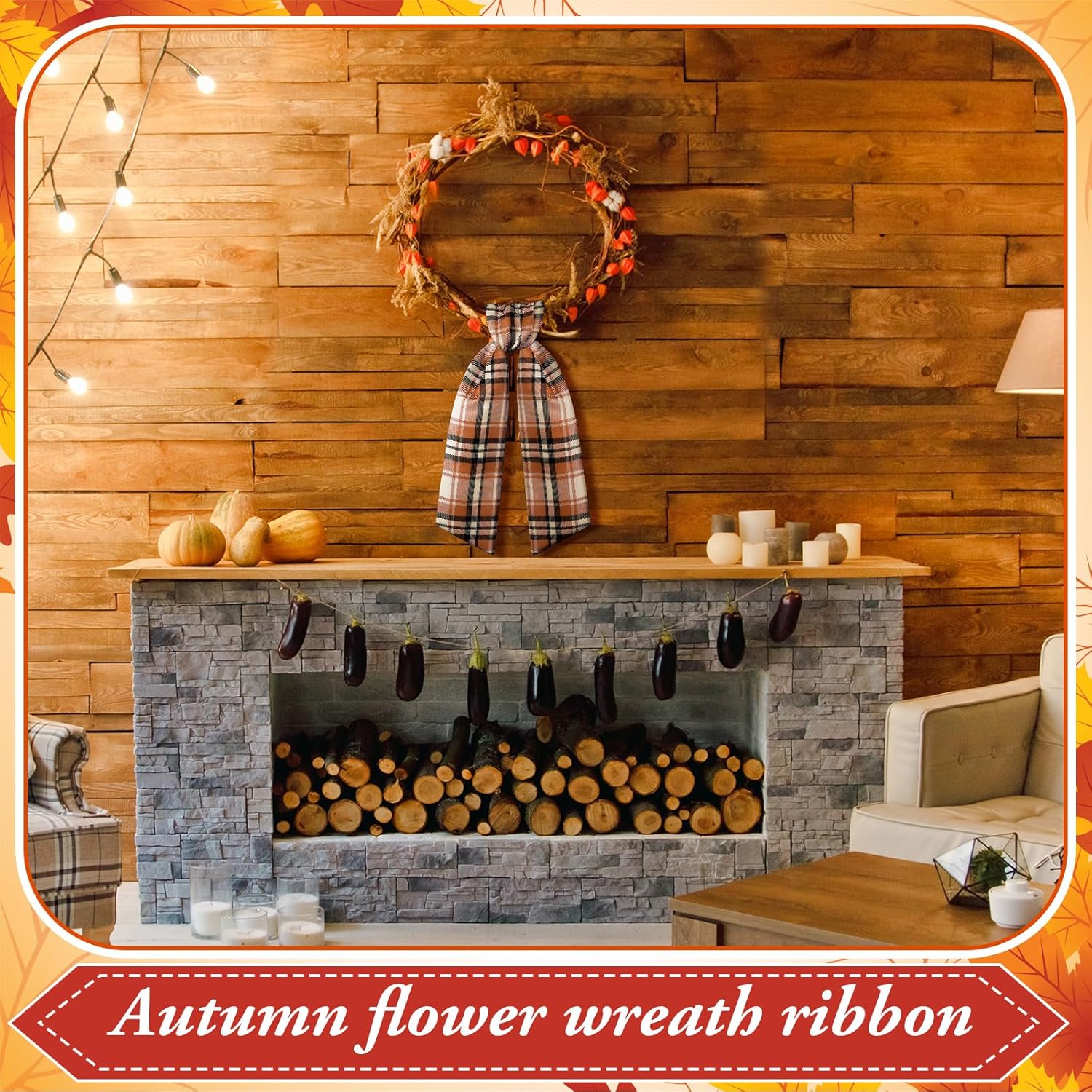 VitalCozy Fall Plaid Wreath Sash - Elegant Satin Ribbon for Monogrammed Decor | Indoor/Outdoor Use