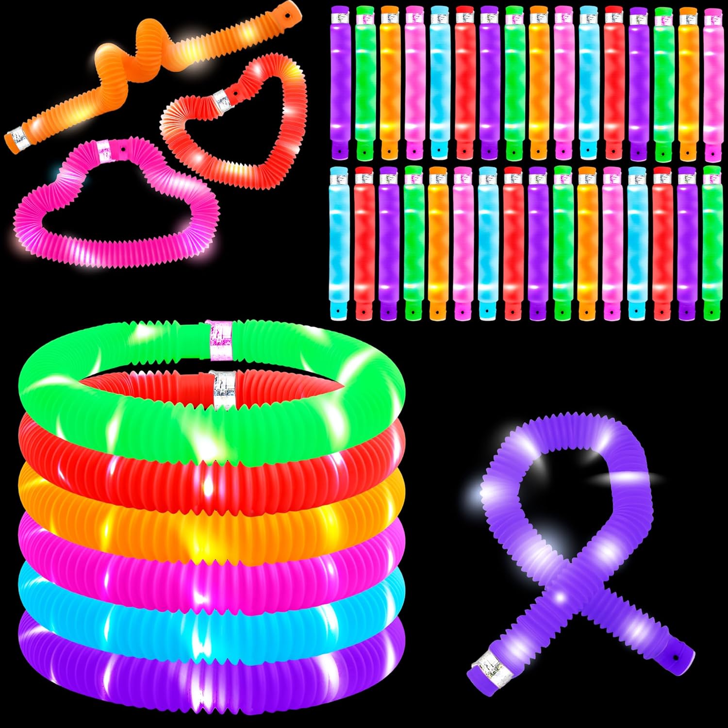 Skiennix LED Glow Sticks - 42 Pcs Light Up Tubes for Kids' Birthday Parties & Concerts | Glow in The Dark