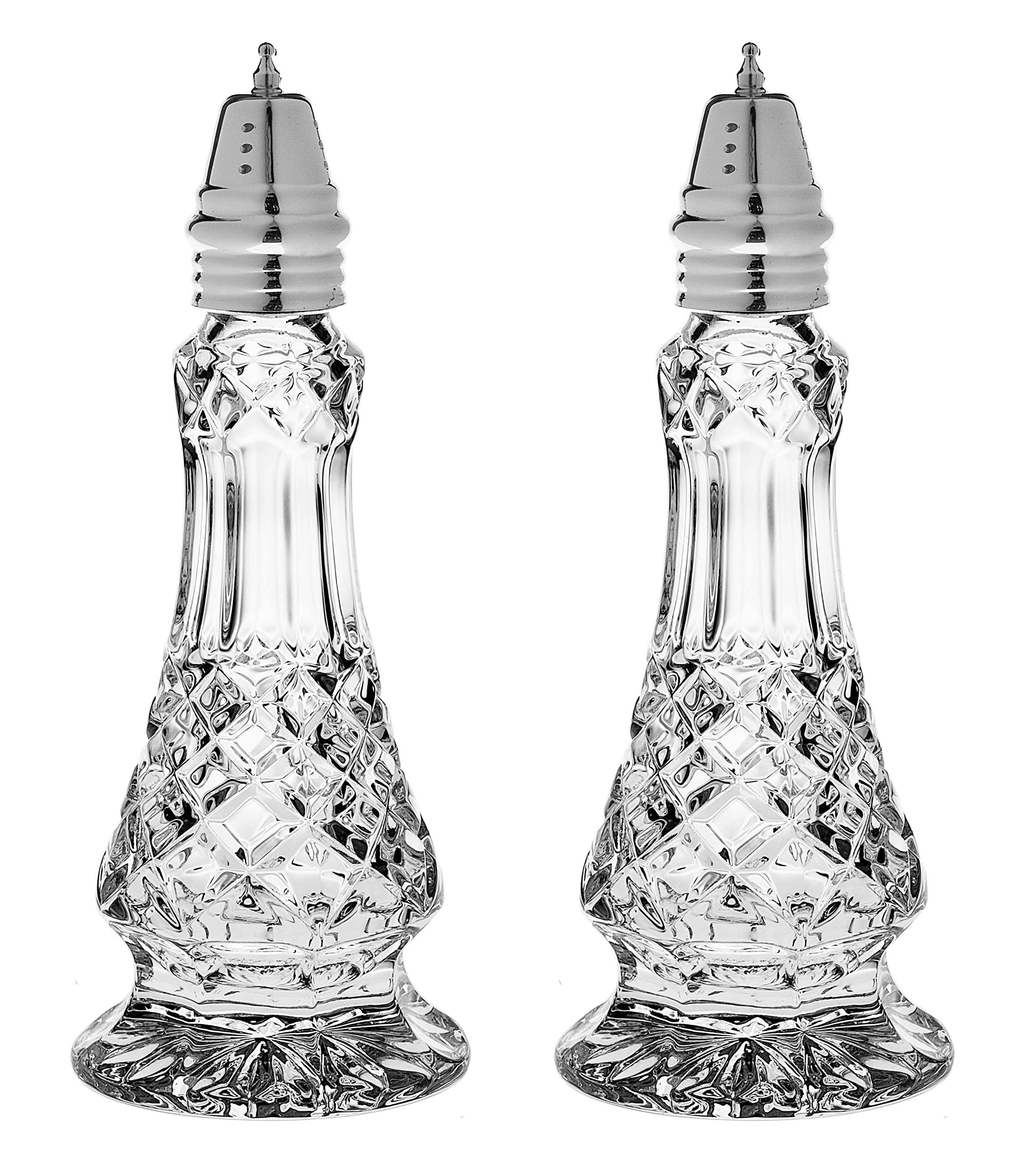 Salt and Pepper Shaker Set - Spice Dispenser Set - Cut Crystal - Large Beautiful Shakers - 7.5" H - Made in Europe - by Barski