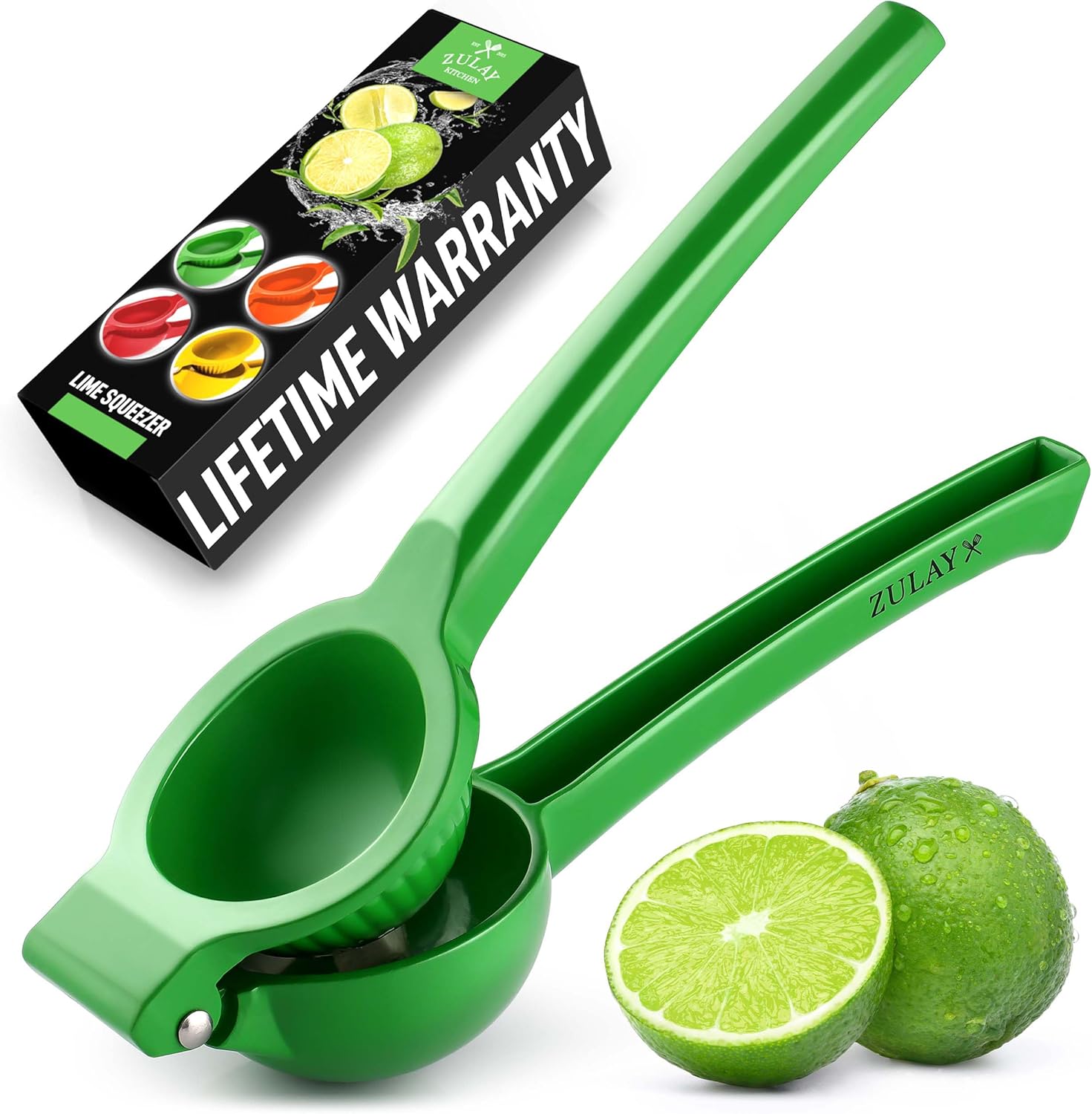 Zulay Metal Lime Squeezer - Heavy-Duty Citrus Juicer for Maximum Juice Extraction - Ergonomic Green Design