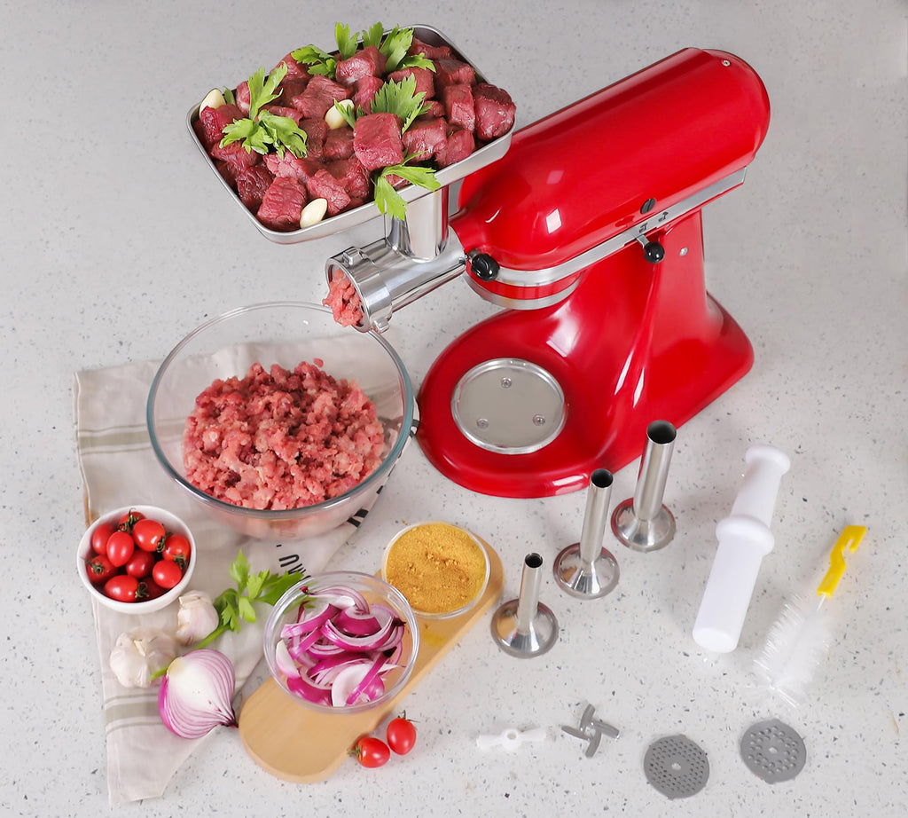 Stainless Steel Meat Grinder Attachments for KitchenAid Mixers, Metal Food Grinder, Sausage Stuffer, Dishwasher Safe Accessory Suitable for Kitchen Aid by Rafbar, 82207R