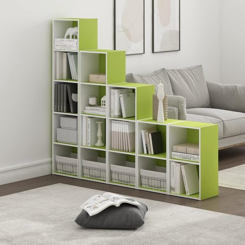 Furinno PASIR 5-Tier Modern Bookshelf - Easy Assembly Open Shelves | Green & White, 9 x 12 x 52 Inches