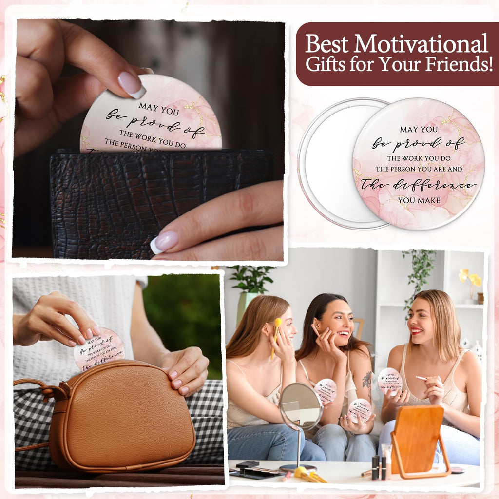 Cinnvoice 25 Sets Pink Mother's Day Mirror Gifts Inspirational Mini Compact Mirror Bulk for Women Small Round Pocket Makeup Gifts for Graduation Secretary Teacher Nurse (May You)