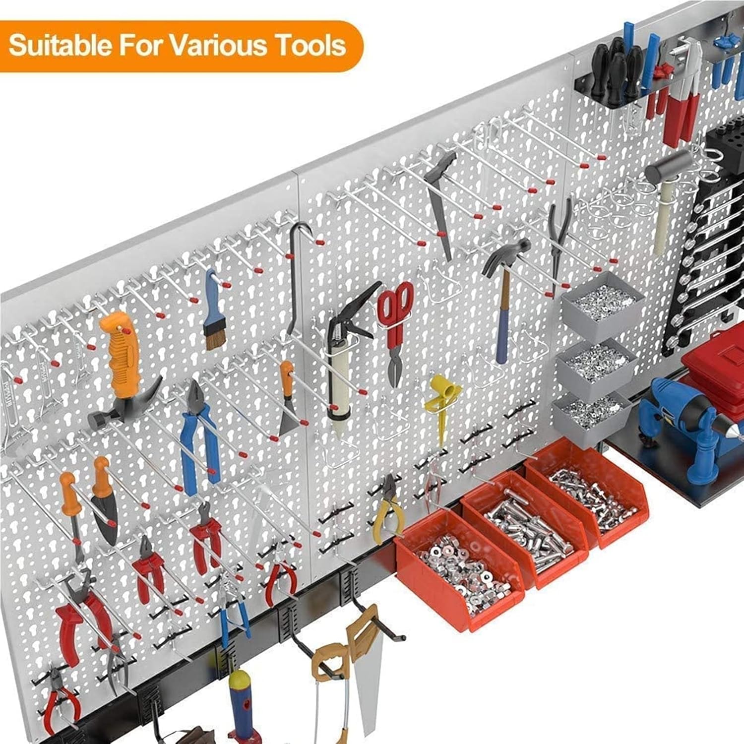 TORACK 109 PCS Pegboard Wall Organizer - 4 ft Metal Tool Storage Kit with Hooks & Bins