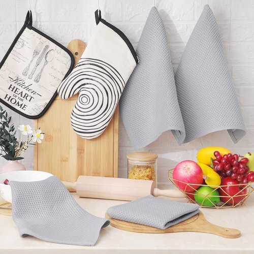 Homaxy Kitchen Dish Cloths - 100% Cotton Waffle Weave, Ultra Soft & Absorbent, 12x12 Inches, 8-Pack, Light Gray