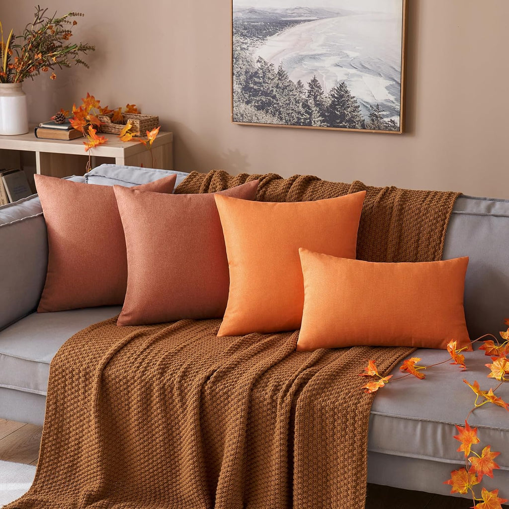MIULEE Decorative Outdoor Throw Pillow Covers - Waterproof Faux Linen Cushion Cases | 20x20 Inch Rust (Pack of 2)