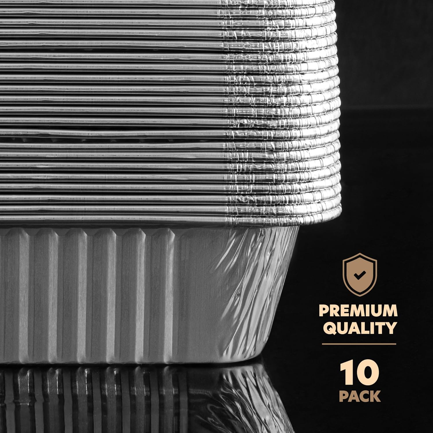 PlasticPro Aluminum Pans - Heavy Duty 2.25 lb Disposable Baking Pans with Covers | 10 Pack, 6.5'' x 9''