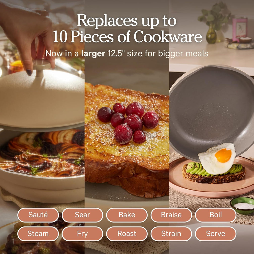 Our Place Large Always Pan - 12.5" Nonstick Ceramic Cookware with Modular Lid & Beechwood Spatula | Oven-Safe to 450°F