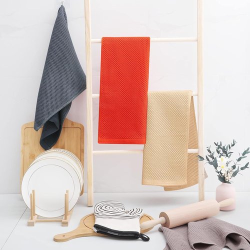 Homaxy Kitchen Dish Towels - Ultra Soft 100% Cotton Waffle Weave, Quick Drying, 13 x 28 Inches, 6-Pack, Apricot