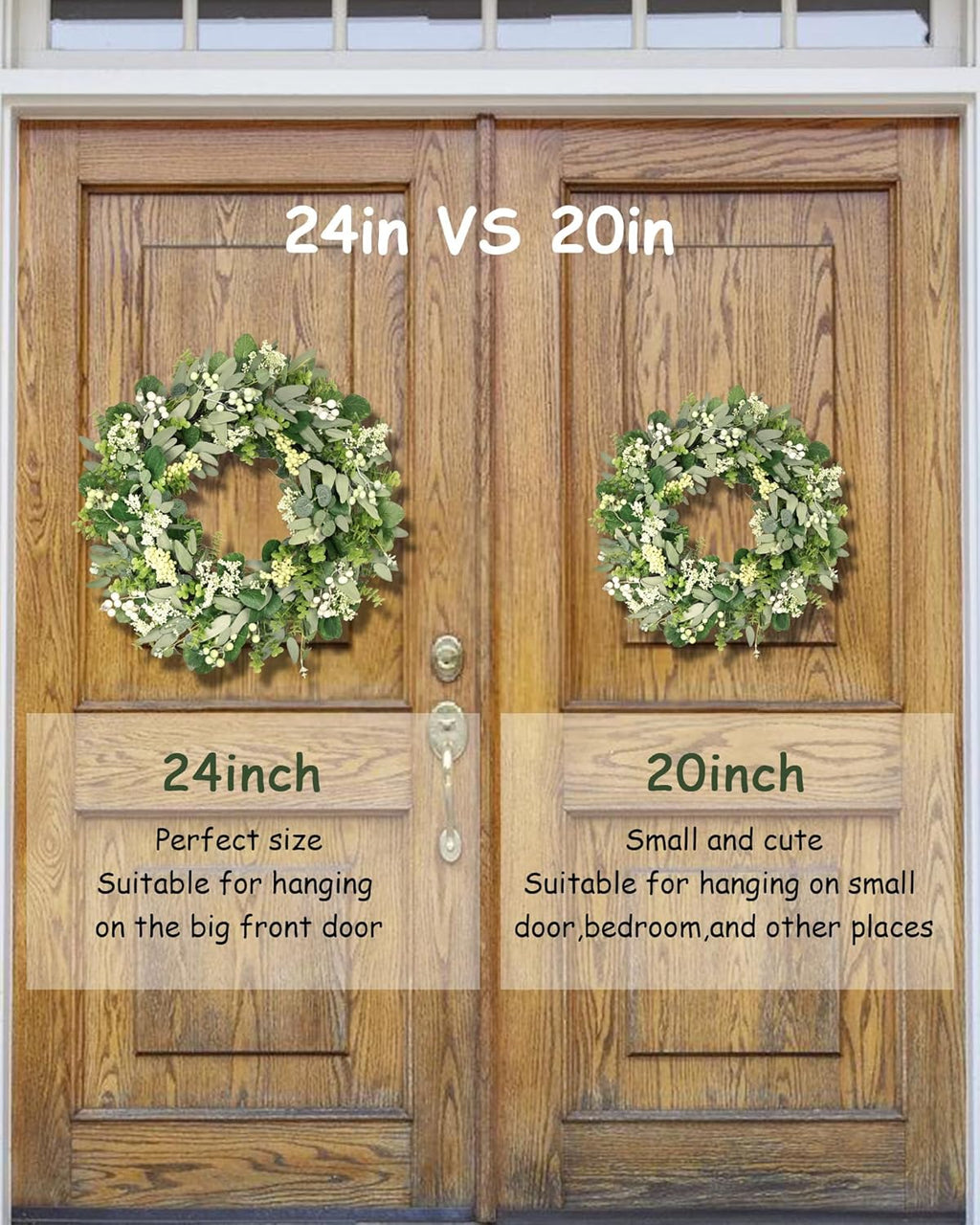 Vlorart Artificial Green Eucalyptus Leaf Wreath - 24-26 Inch Summer & Christmas Decor for Front Door