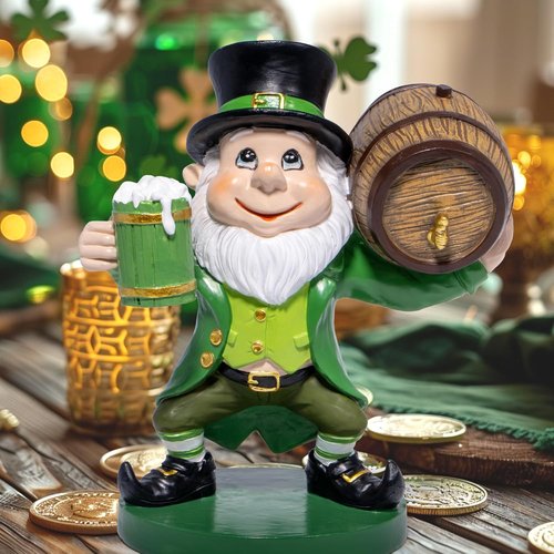 Hodao St. Patrick's Day Gnome Figurine - Festive Irish Decoration with Pot of Gold | 5.2 Inches Tall