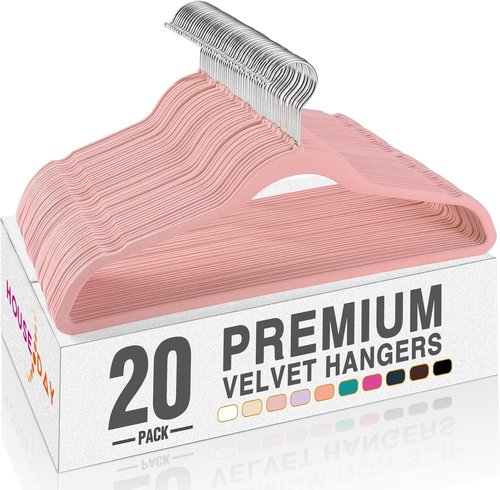 HOUSE DAY Velvet Hangers - Lt Pink Non-Slip Clothes Hangers | Heavy Duty 20 Pack for Closet Organization